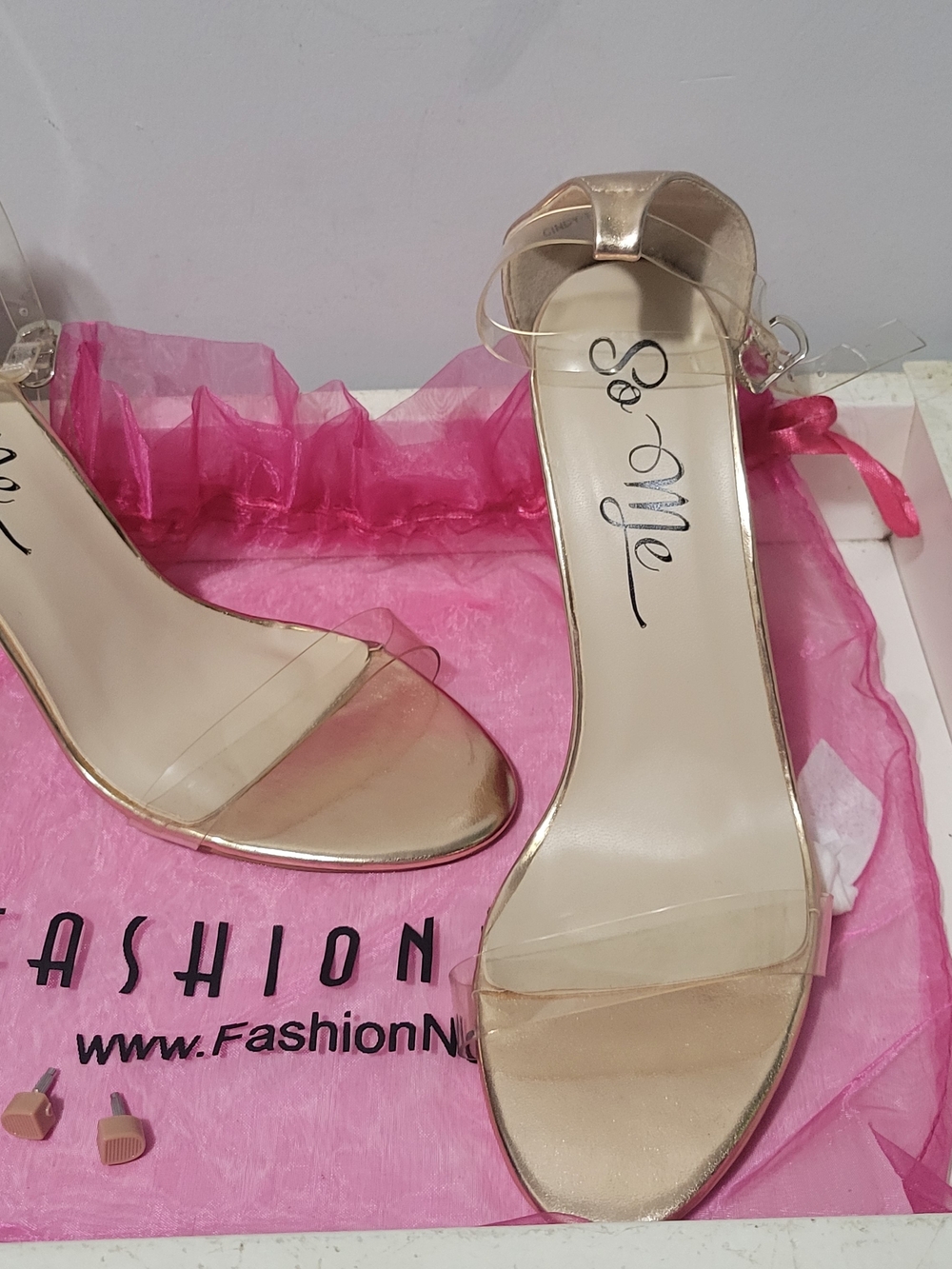 So Me Metallic Gold Clear-Strap Heels